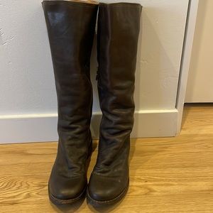 Fiorentini + Baker chocolate knee high boots with zipper and back ties